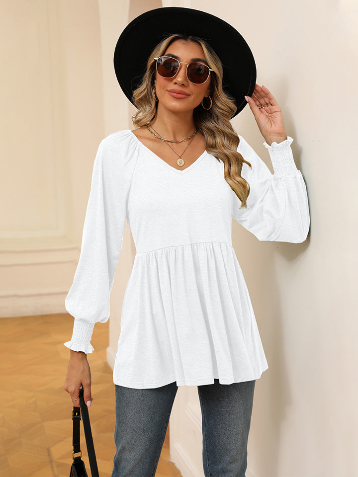 V-Neck Lantern Sleeve Blouse