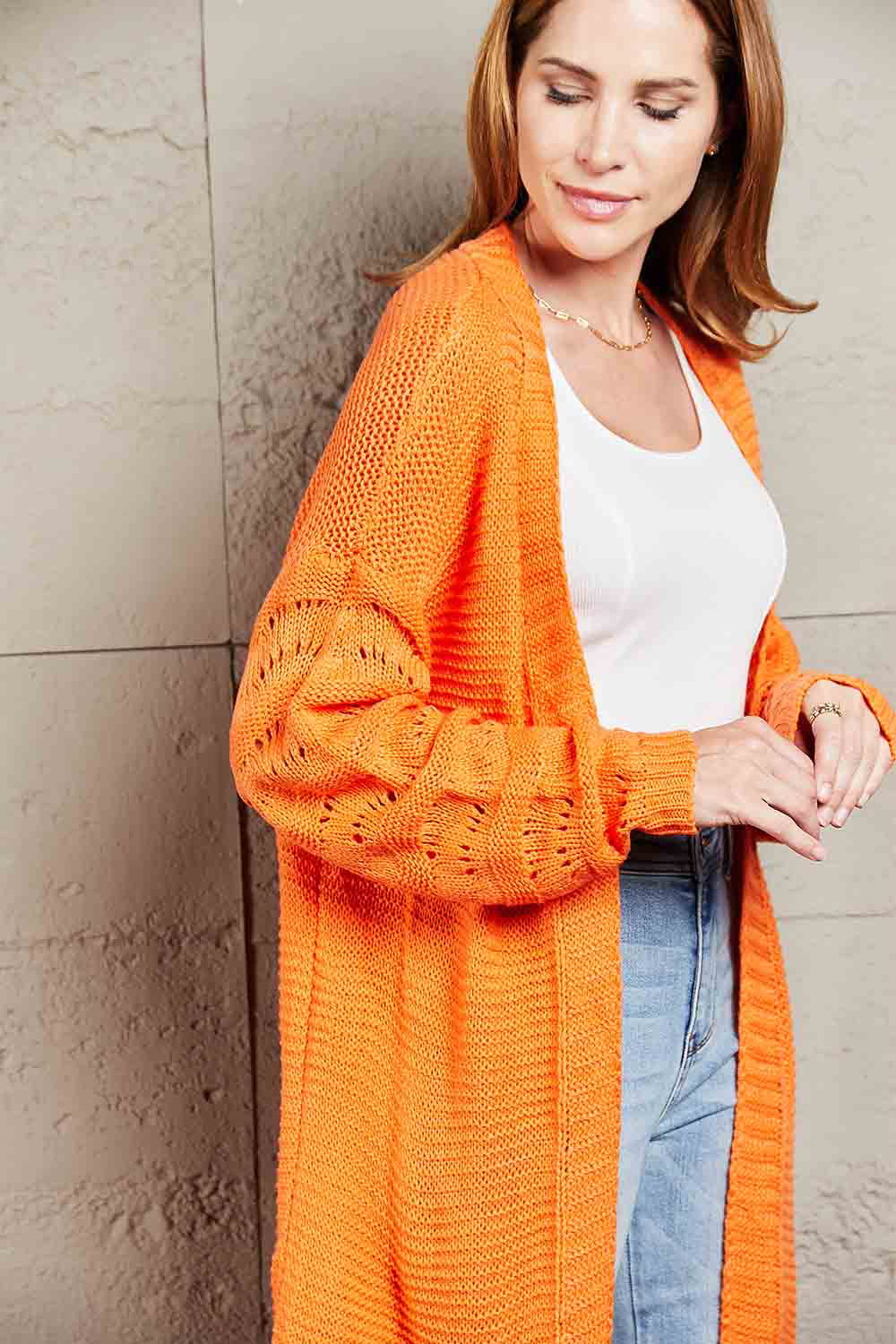 Horizontal Ribbing Open Front Duster Cardigan