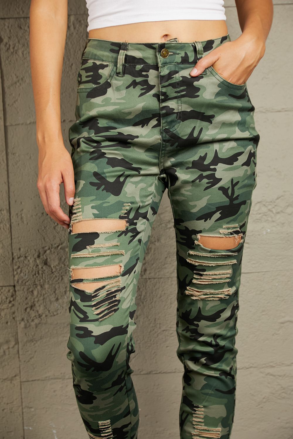 Distressed Camouflage Jeans