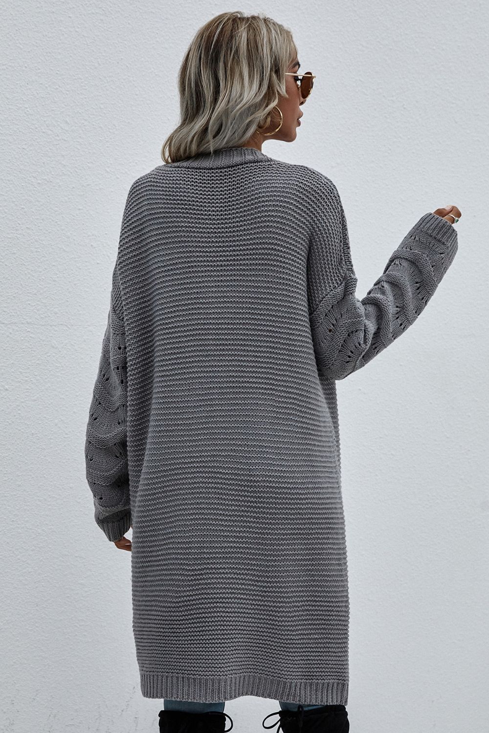 Horizontal Ribbing Open Front Duster Cardigan